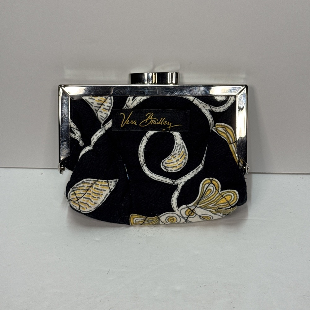 Vera Bradley Kisslock Coin Purse Black Floral, 4" x 3 1/2"